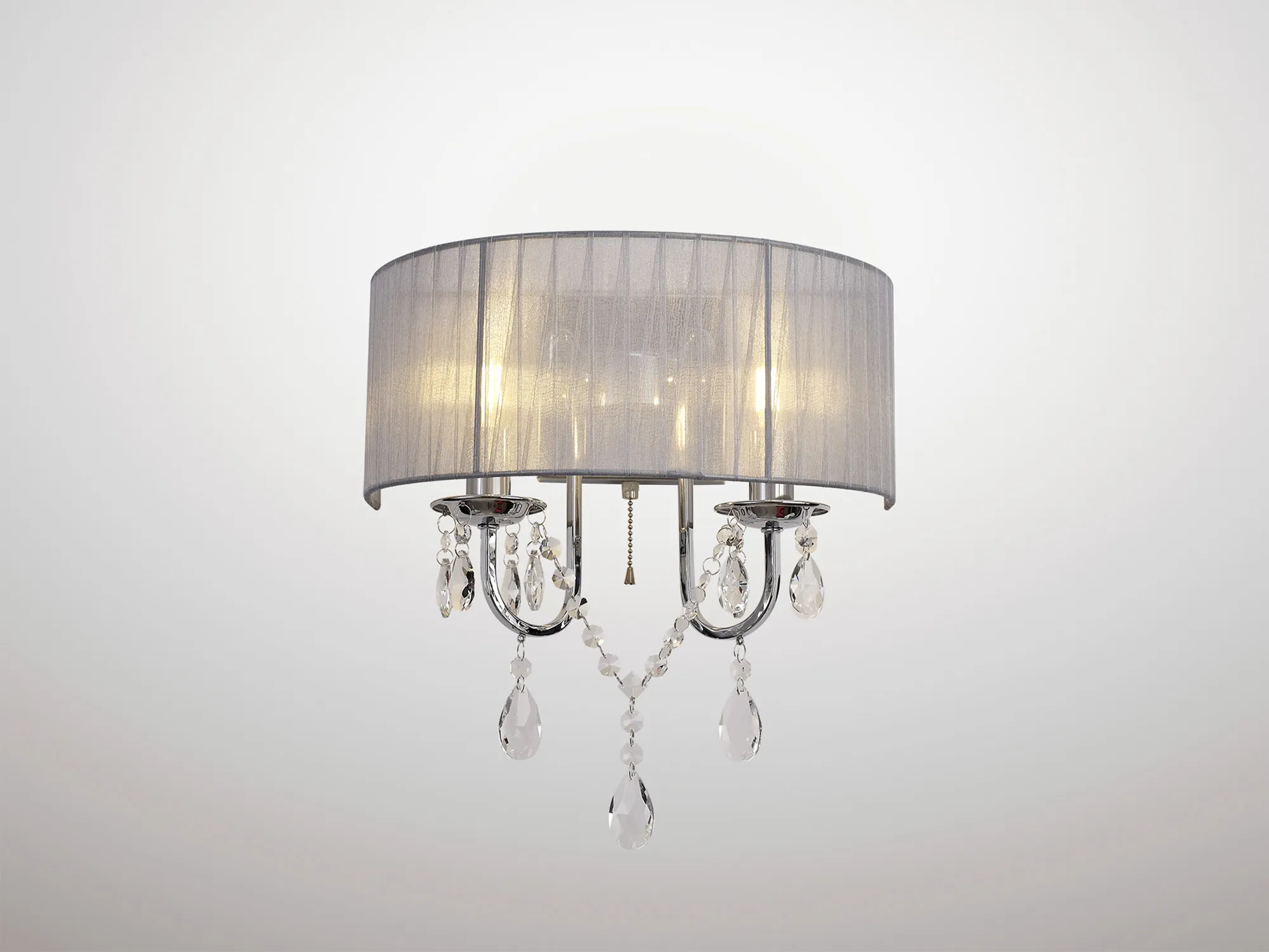 Olivia Polished Chrome-Grey Crystal Wall Lights Diyas Shaded Wall Lights